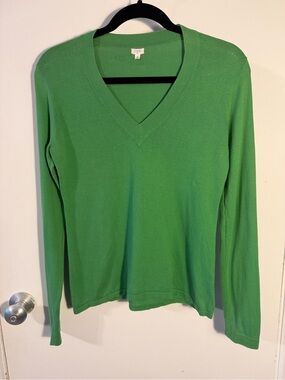 J. Crew Classic V-Neck Long Sleeve Sweater Green Small